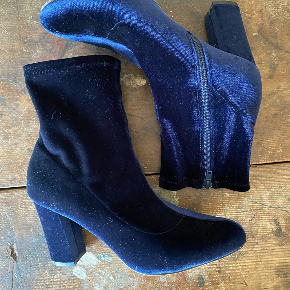 Madden Girl Velvet Heeled Boots - Deep Blue